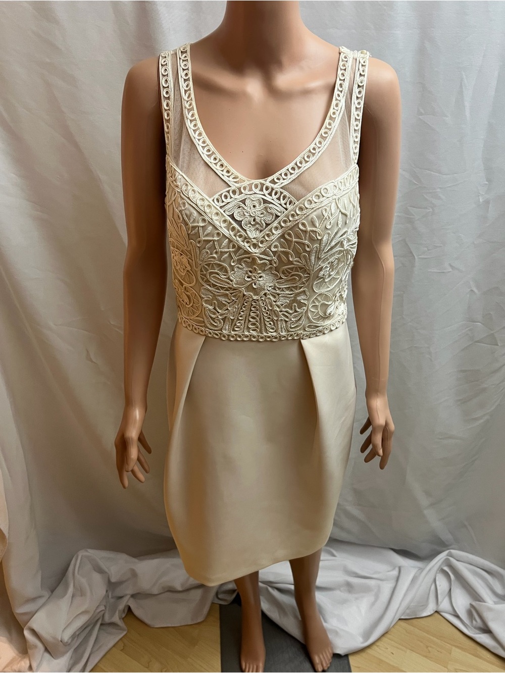 Sue Wong Nocturne Ivory Embroidered Mesh Cocktail Dress Size 10